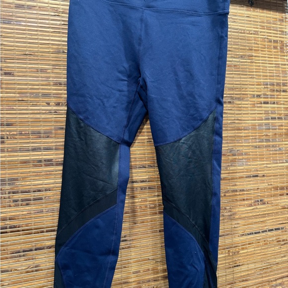 Fabletics Pants - Athleta Navy Blue Leggings with Black faux leather patch